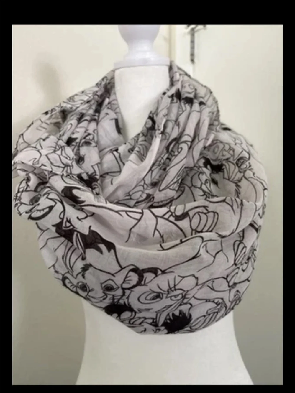 Disney Loungefly Lion King Infinity Scarf Simba Nala Black White Character Print